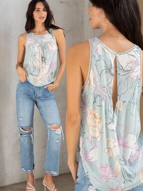 LOVESTITCH Bohemian Resort Lightweight Floral Print Flowy Summer Tank Top